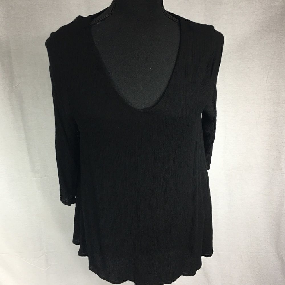 Niche medium black layered long sleeved top rayon polyester soft